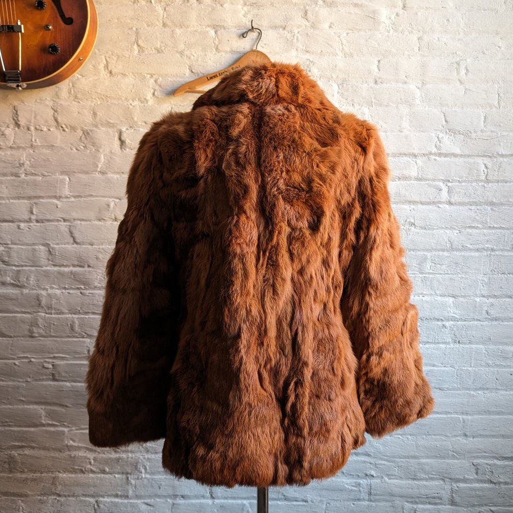 Vintage Mob Wife Rabbit Fur Coat Rusty Red Brown Penny Lane Shaggy Furry Jacket - Picture 5 of 11